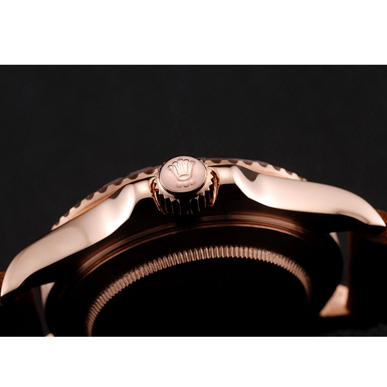 AAA replica watch Leather Bracelet Rolex Master 1453860 Bezel Brown Rose Yacht Dial Black Gold Brown Case 0516